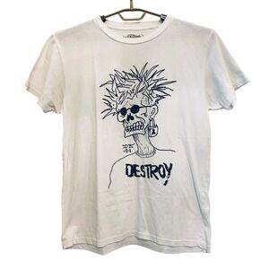 Ed Hardy Christian Audigier T-Shirt HTF Skull Destroy Punk Y2K White Medium READ
